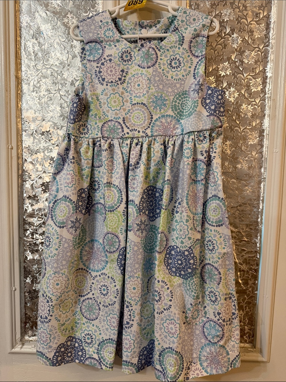 Girls' Floral Circle Print Casual Dress - Blue & Green